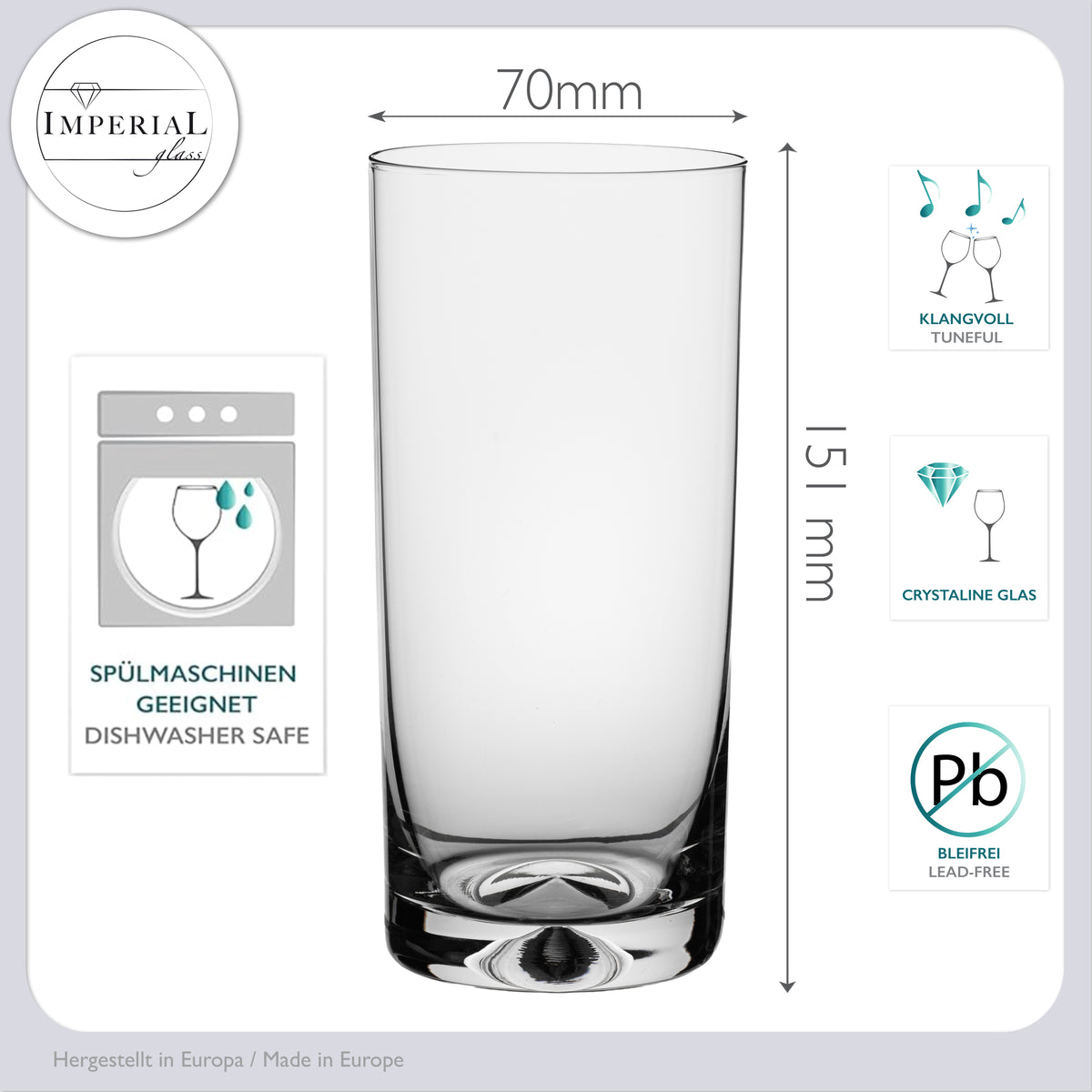 Szklanki IMPERIAL 6 sztuk 420 ml, można myć w zmywarce - szklanki do wody ze szkła krystalicznego bezołowiowego - szklanki do long drinków z ozdobnym dnem