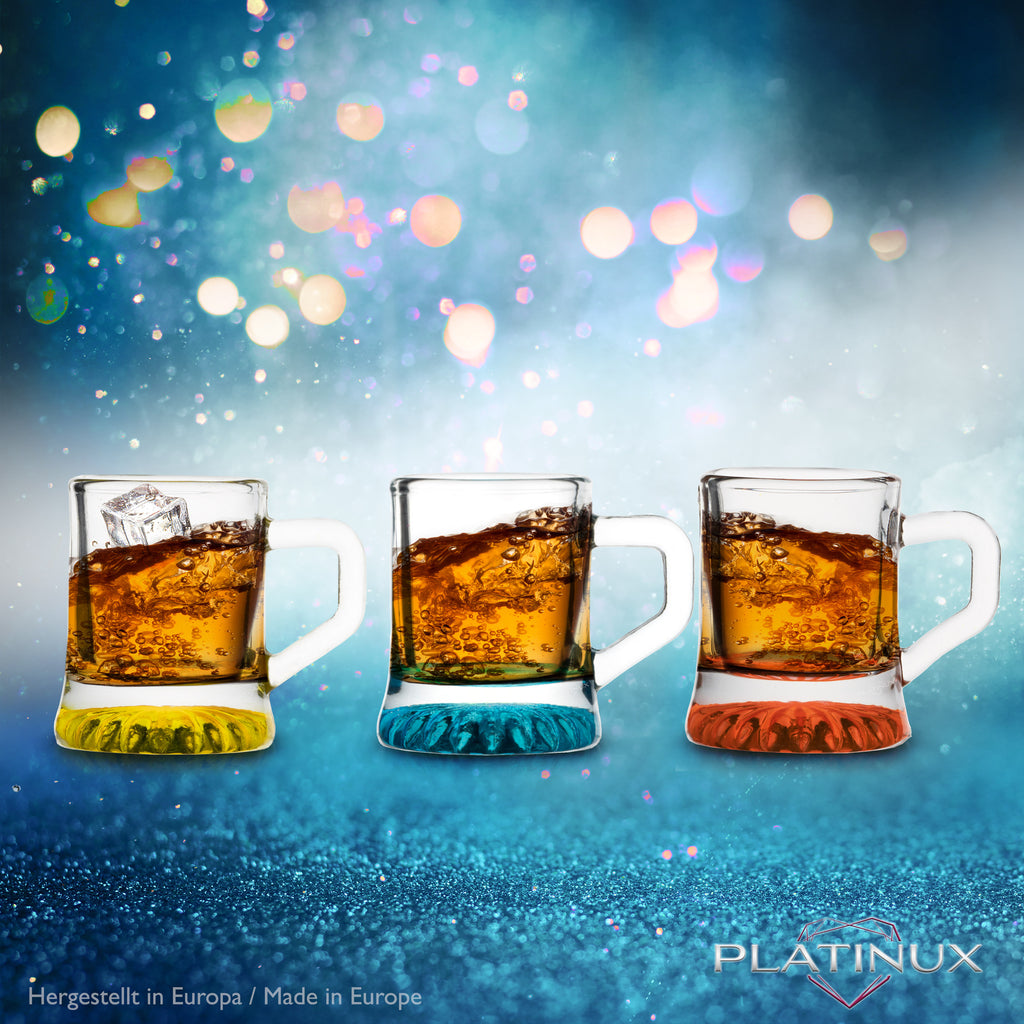 PLATINUX Kieliszki do wódki z uchem, zestaw 6 sztuk, 2 cl, kufle do wódki, kieliszki imprezowe, szklane kieliszki do wódki, mini kufle do piwa, kieliszki typu „shot”