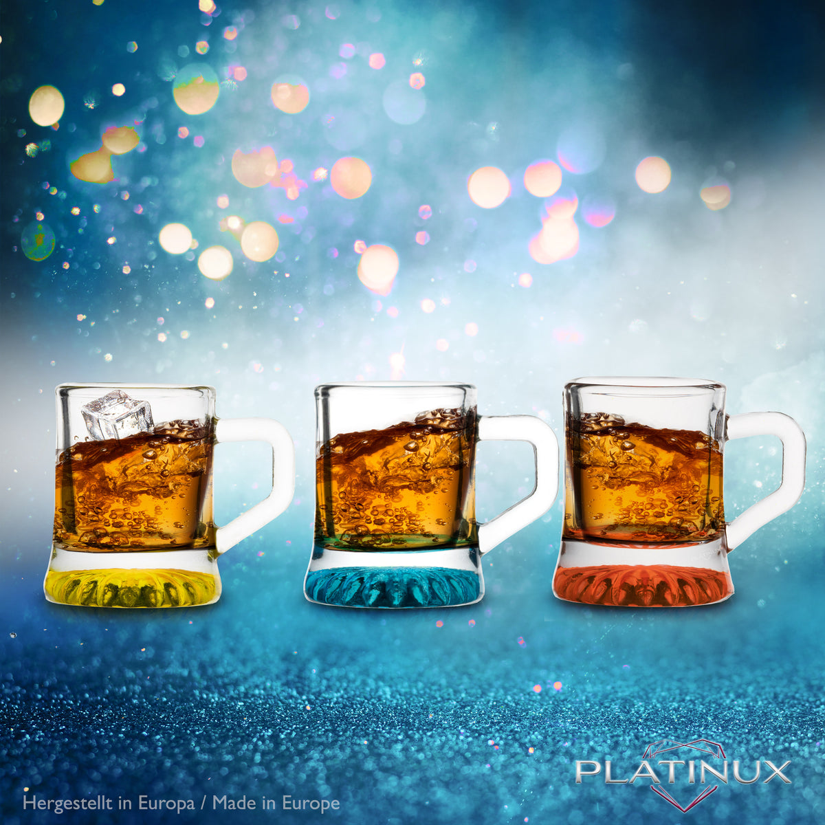 PLATINUX Kieliszki do wódki z uchem, zestaw 6 sztuk, 2 cl, kufle do wódki, kieliszki imprezowe, szklane kieliszki do wódki, mini kufle do piwa, kieliszki typu „shot”