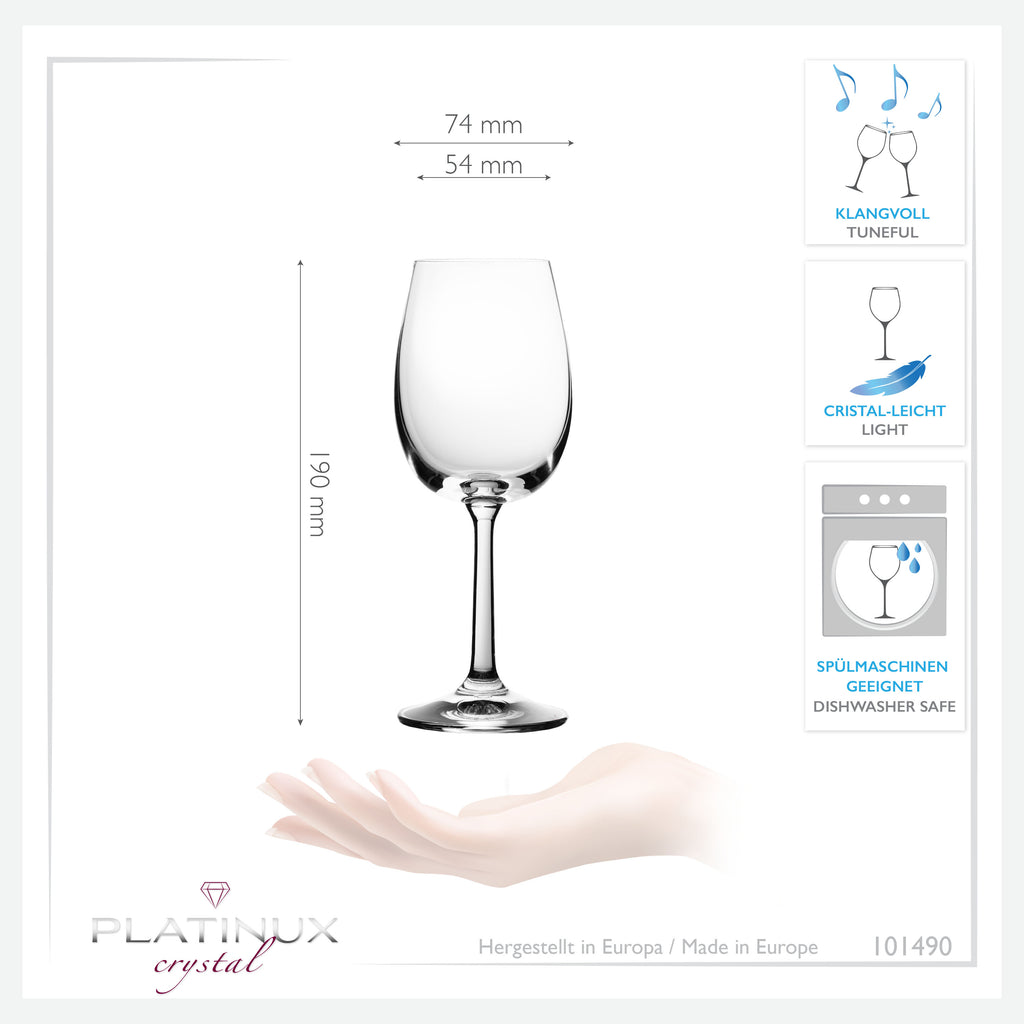 PLATINUX Kieliszki do białego wina 250ml Zestaw 6-częściowy Kieliszki do wina z kryształowego szkła Kieliszki do Rieslinga