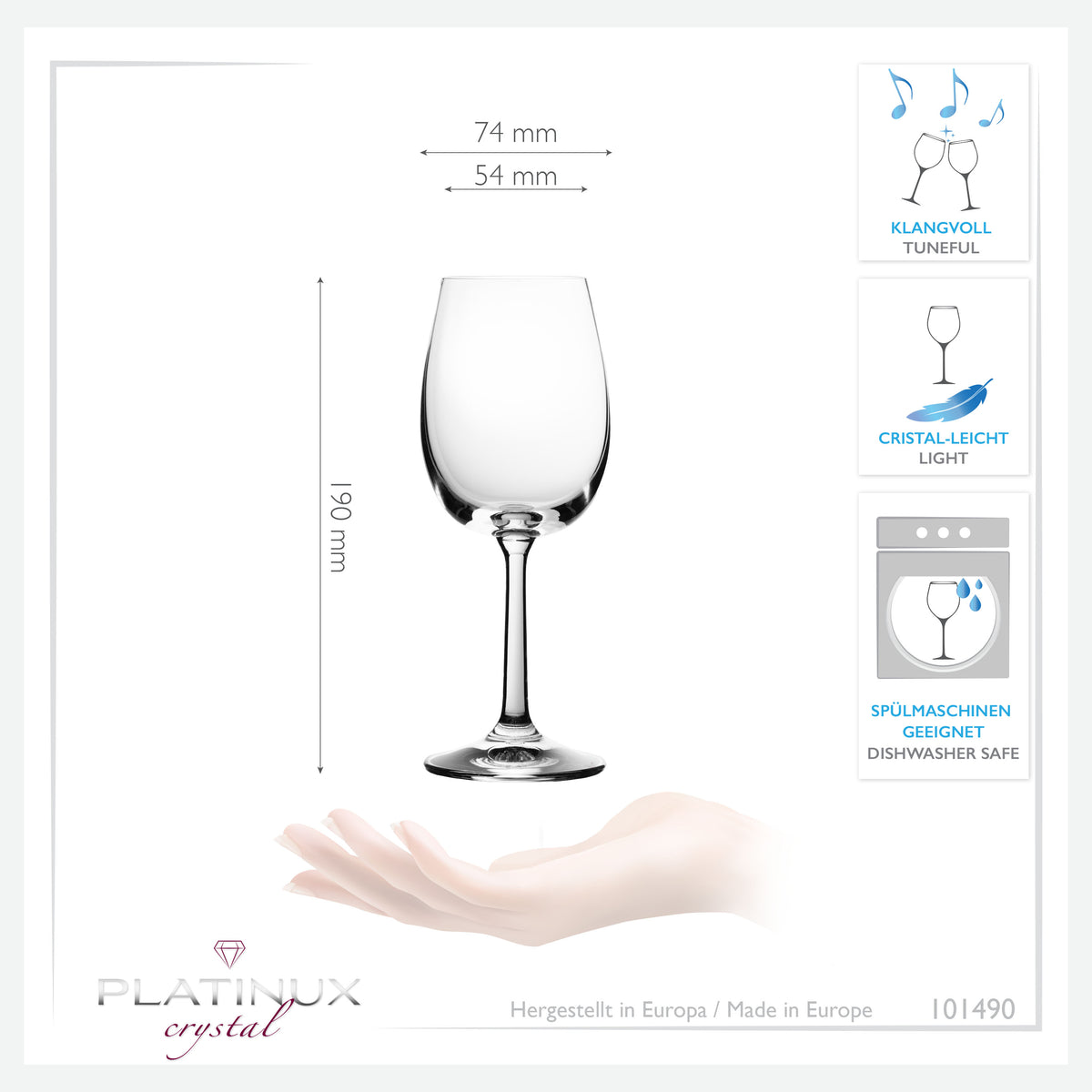 PLATINUX Kieliszki do białego wina 250ml Zestaw 6-częściowy Kieliszki do wina z kryształowego szkła Kieliszki do Rieslinga