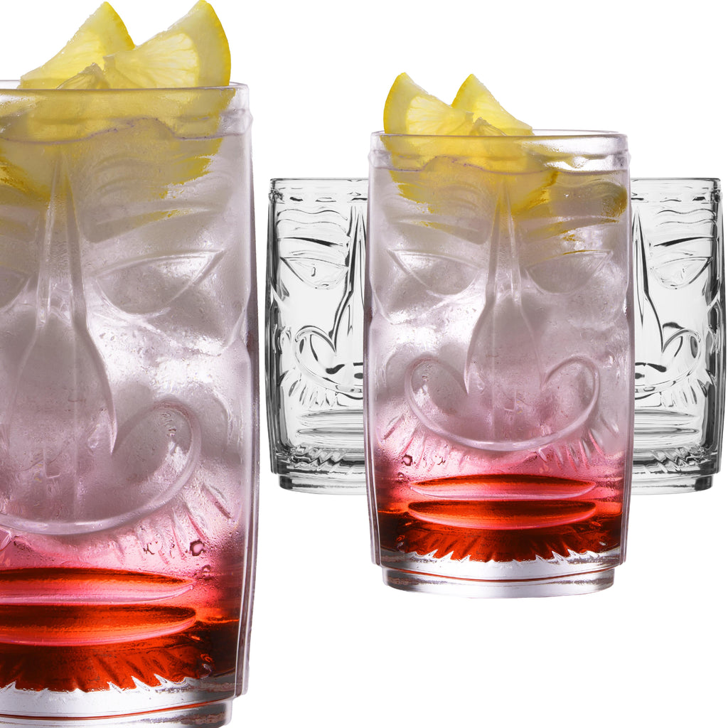 PLATINUX Tiki Zestaw 4 szklanek, szklane 350ml (maks. 450ml) Szklanki koktajlowe Szklanki do picia