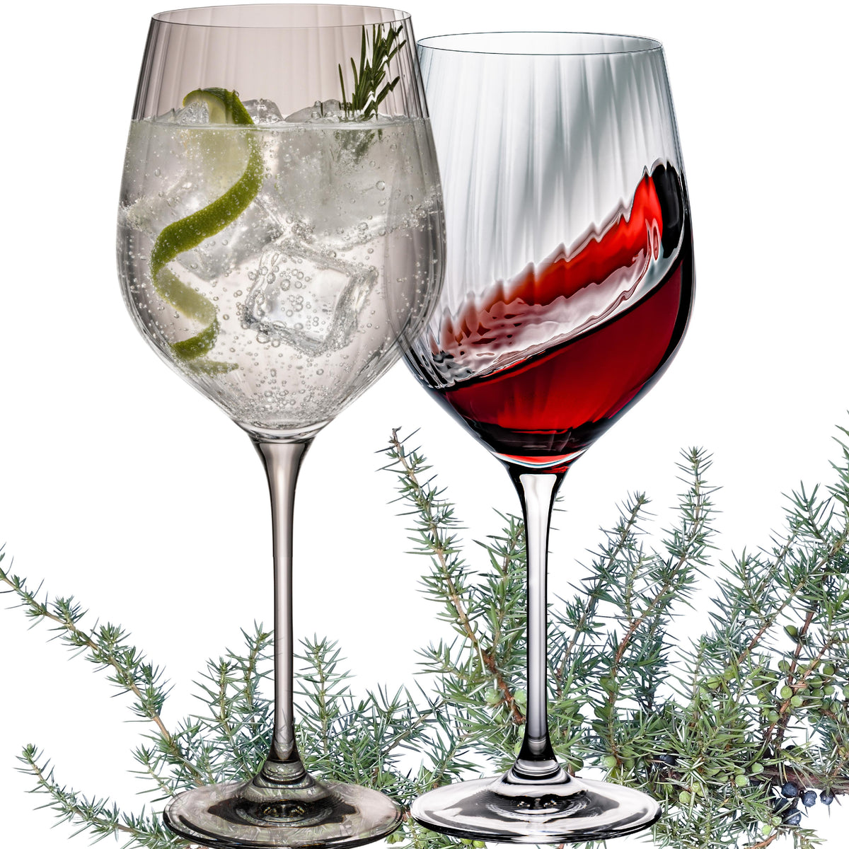 IMPERIAL ribbed Gin Tonic glasses set of 2, 450ml, made from crystalline glass "London", dishwasher safe