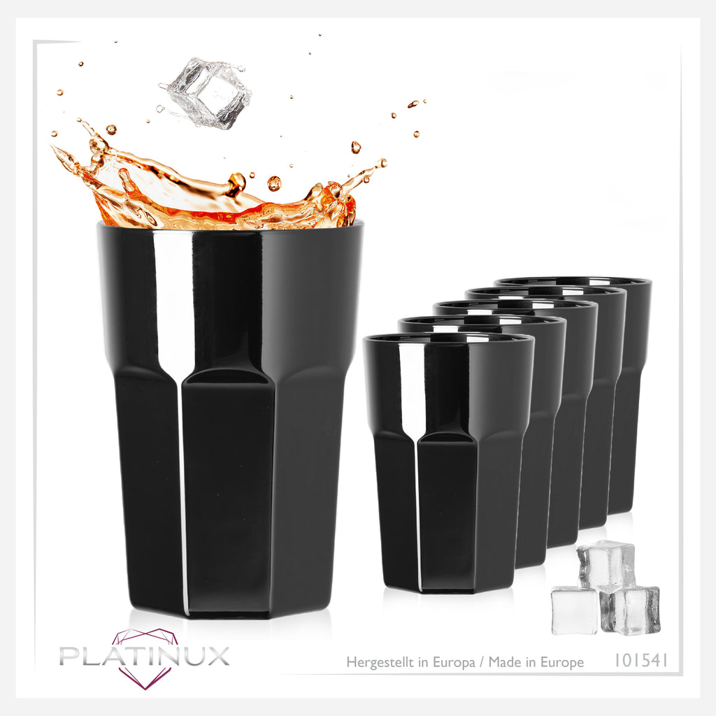PLATINUX Szklanki Czarne Szklane Zestaw 6 Sztuk 210ml (max.270ml) Szklanki do wody Szklanki do soku