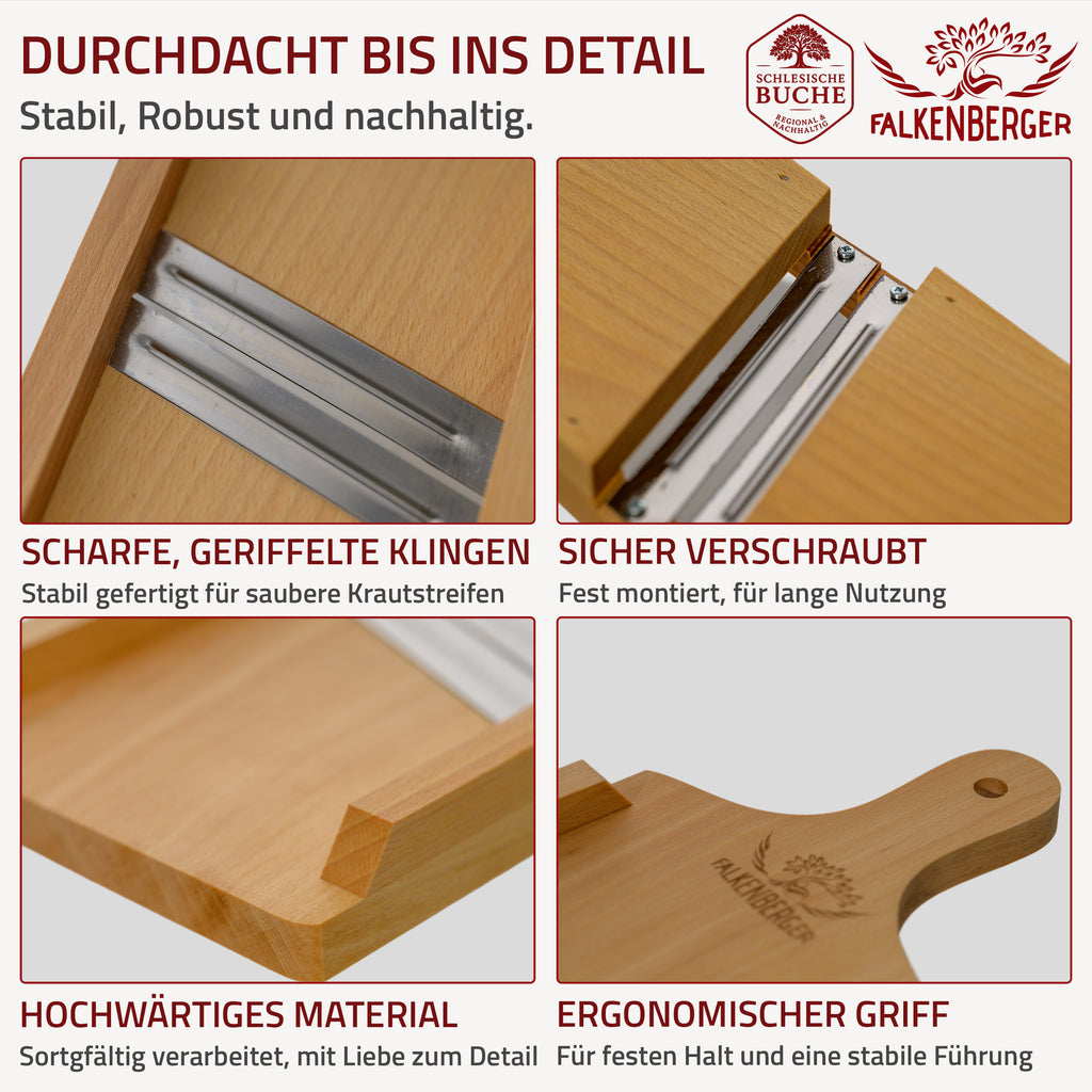 FALKENBERGER Krauthobel S massive Buche, Maße 36 × 13,5 × 3,5 cm Handgefertigt