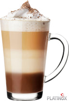 PLATINUX Latte Macchiato Szklanki z uchem, szklane (zestaw 6 sztuk) 270 ml (maks. 350 ml) Szklanki do kawy