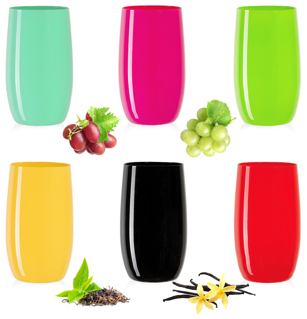 PLATINUX Kolorowe Eleganckie Szklanki 320ml (max. 400ml) Zestaw 6 Sztuk Szklanki do Wody, Szklanki do Soków
