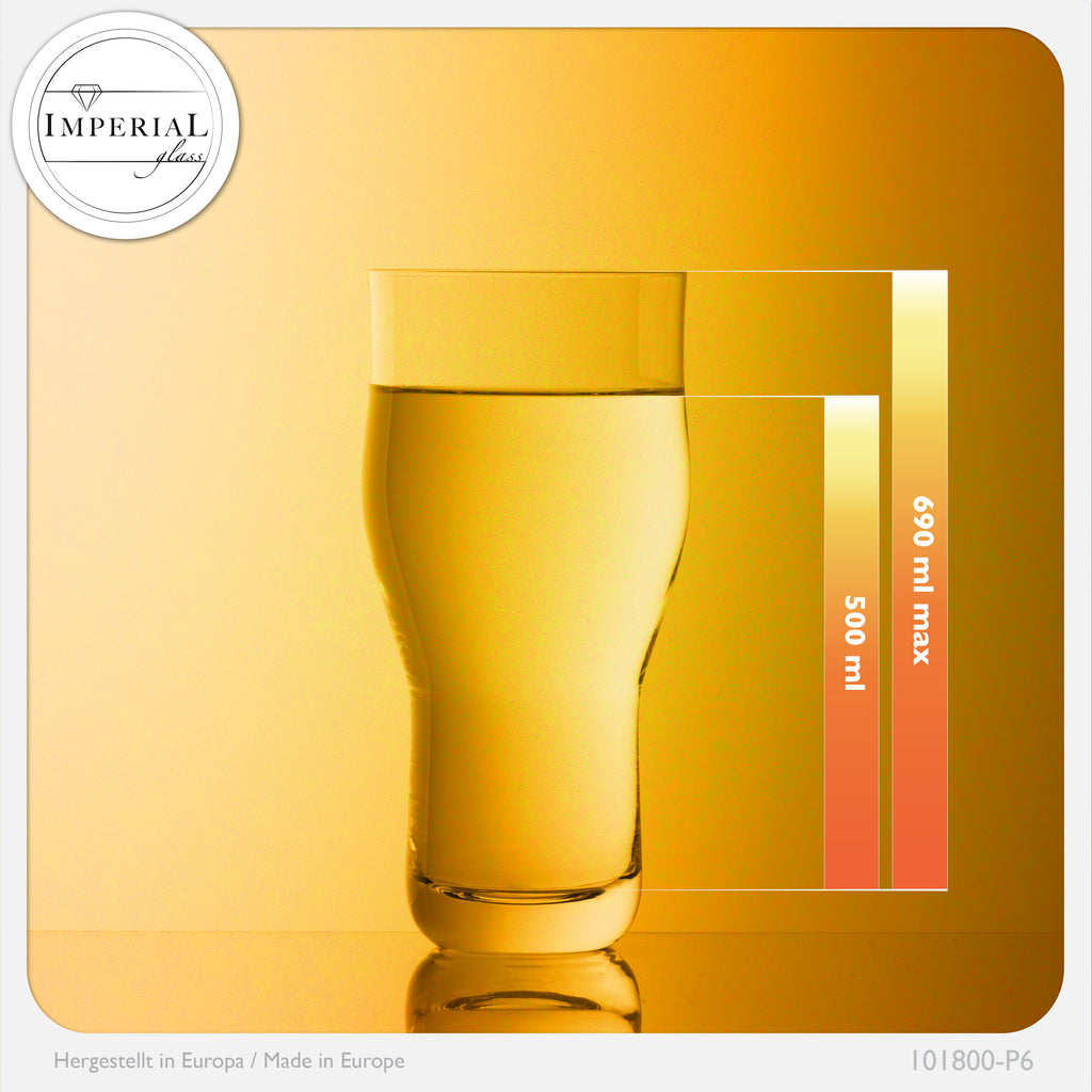 IMPERIAL glass Pint Biergläser Set 6 Stück 500ml (max. 690ml) aus Crystalline Glas 0,6L Spülmaschinenfest
