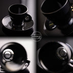 PLATINUM Zestaw filiżanek do espresso – 6 czarnych szklanek do espresso ze spodkami szklanymi 93 ml – szklanki do kawy, filiżanki do kawy