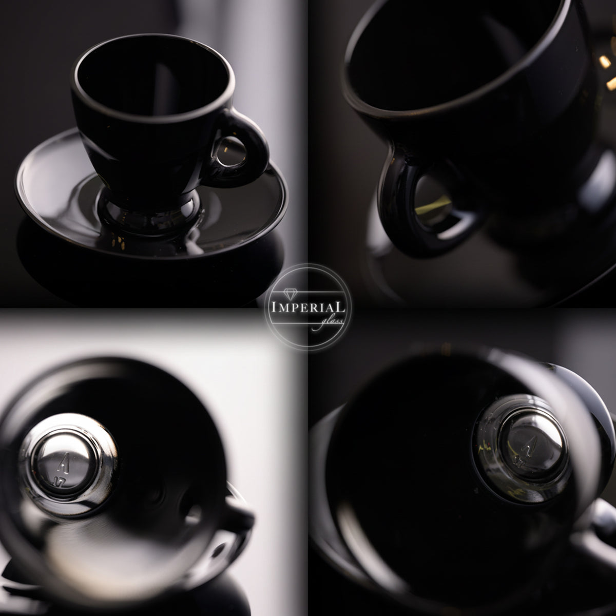 PLATINUM Zestaw filiżanek do espresso – 6 czarnych szklanek do espresso ze spodkami szklanymi 93 ml – szklanki do kawy, filiżanki do kawy