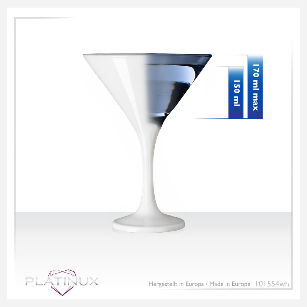 PLATINUX Białe kieliszki do martini 150 ml, zestaw 6 szklanek do koktajli