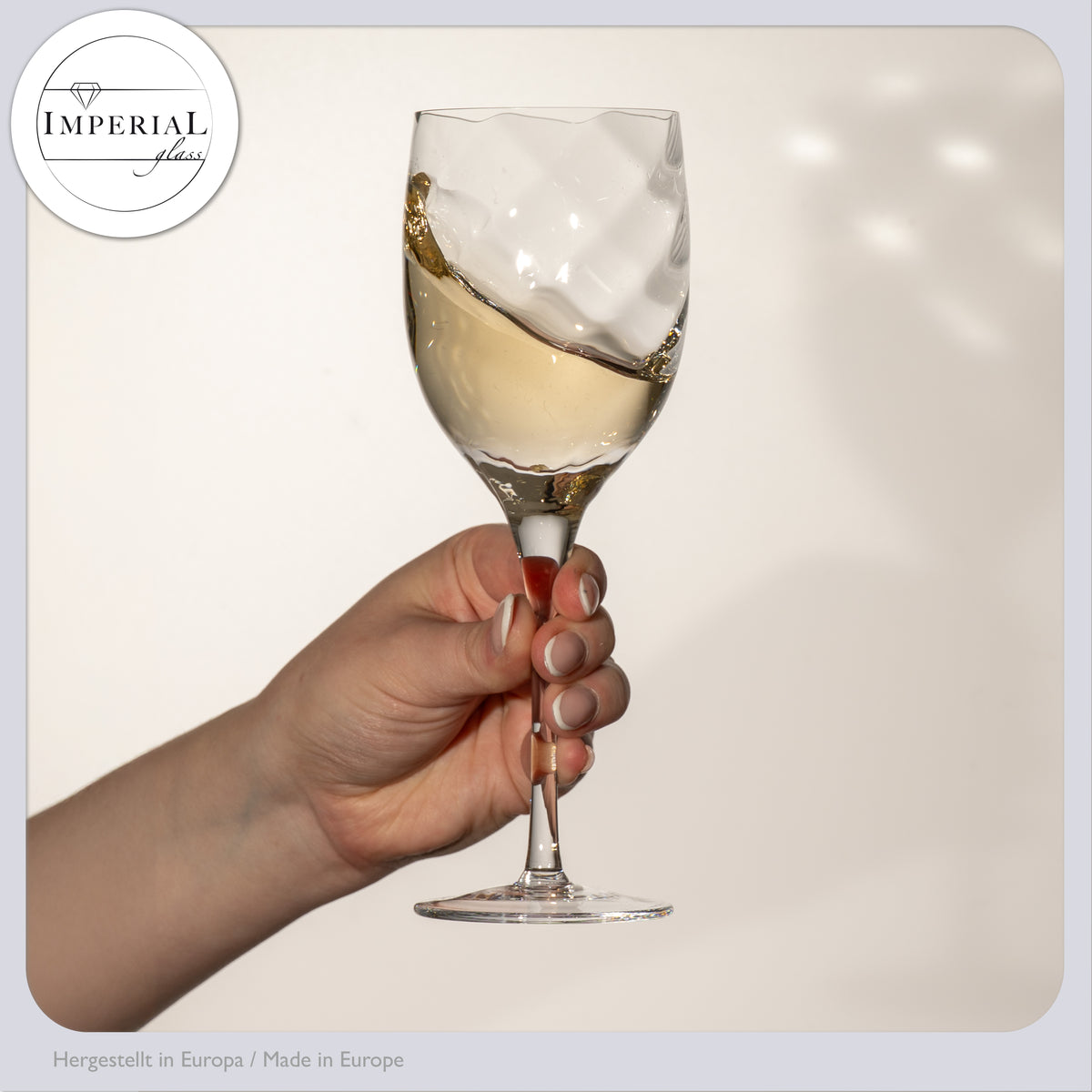 IMPERIAL Weißweingläser 290ml Set mit 6 Weingläsern aus Crystalline Glas mit Rautenmusterung „Glamour“ handgefertigt