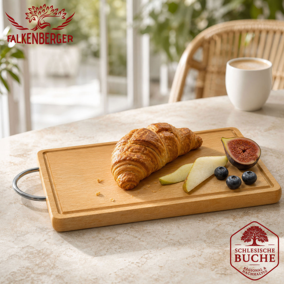 FALKENBERGER Frühstücksbrettchen 2er Set massive Buche, 24 × 14 × 1,6 cm Handgefertigt