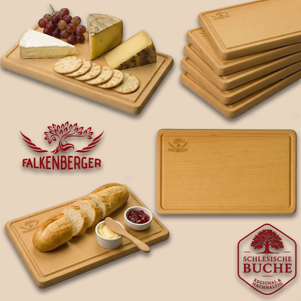 FALKENBERGER Frühstücksbrettchen 2er Set massive Buche, 24 × 14 × 1,6 cm Handgefertigt