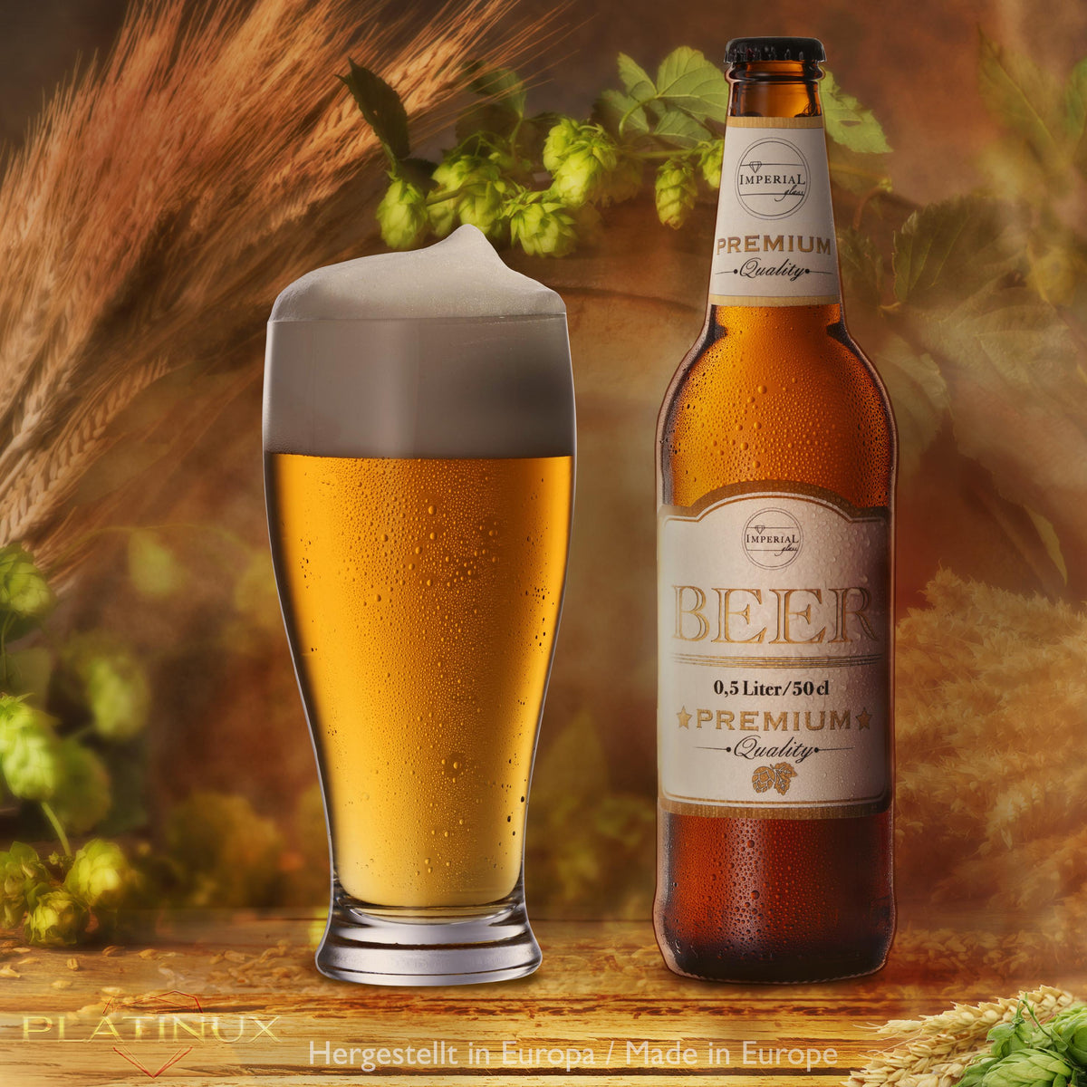 PLATINUX Zestaw 6 szklanek do piwa 500ml (maks. 565ml) Szklanki do piwa z uchem Kufle do piwa Szklanki do pszenicznego piwa Wysokie szklanki do piwa