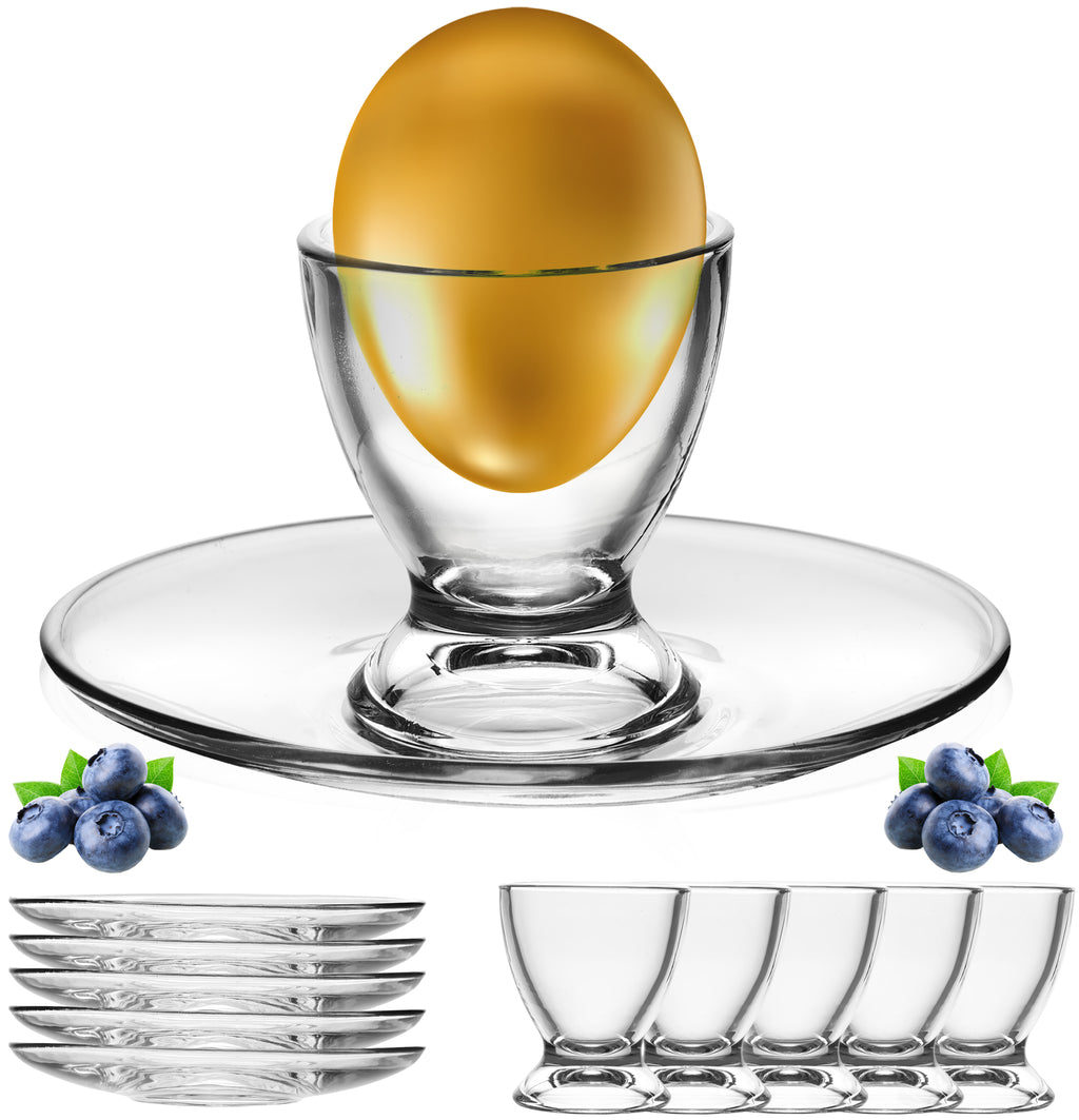 PLATINUX Kieliszki do jajek ze spodeczkiem szklane zestaw (12-częściowy) Stojak na jajka Śniadanie Egg-Cup