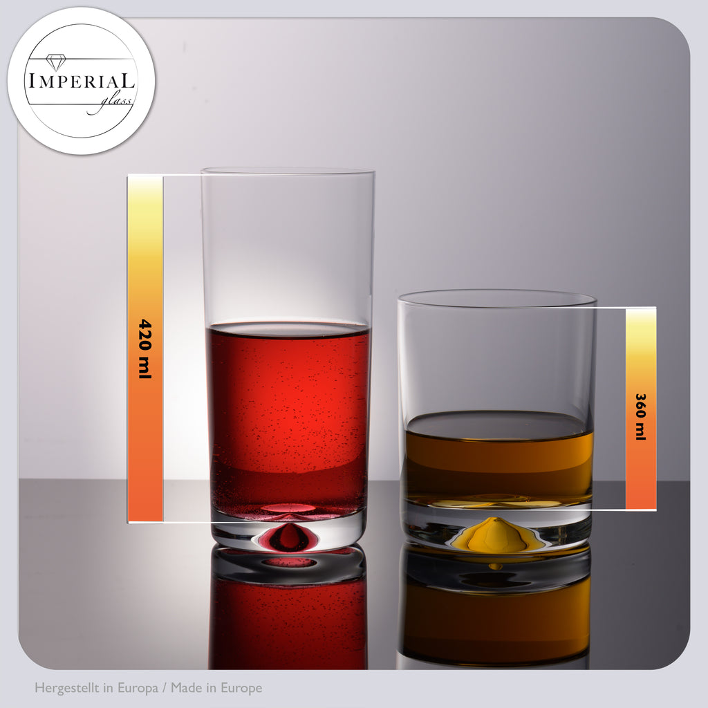 IMPERIAL glass Zestaw szklanek 12-częściowy – Szklanki do wody i soków 420ml i 360ml – Bezołowiowe szkło krystaliczne, można myć w zmywarce – wysokie i niskie szklanki