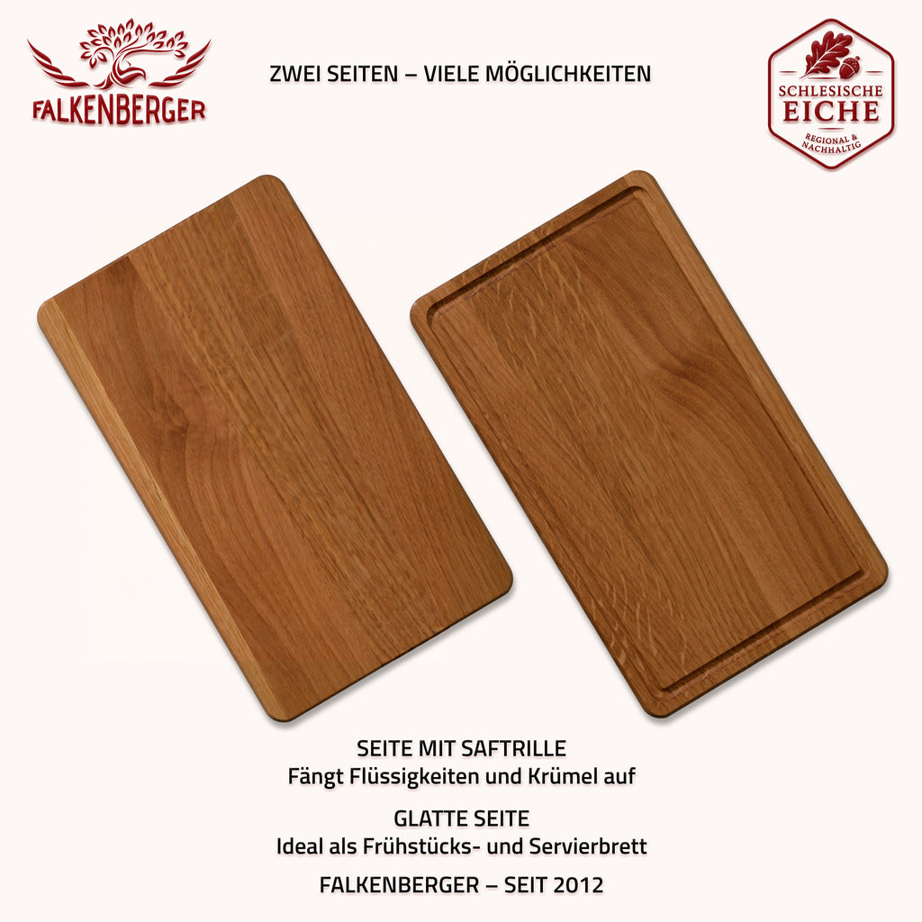 FALKENBERGER Frühstücksbrettchen 6er Set massive Eiche, 24 × 14 × 1,6 cm Handgefertigt