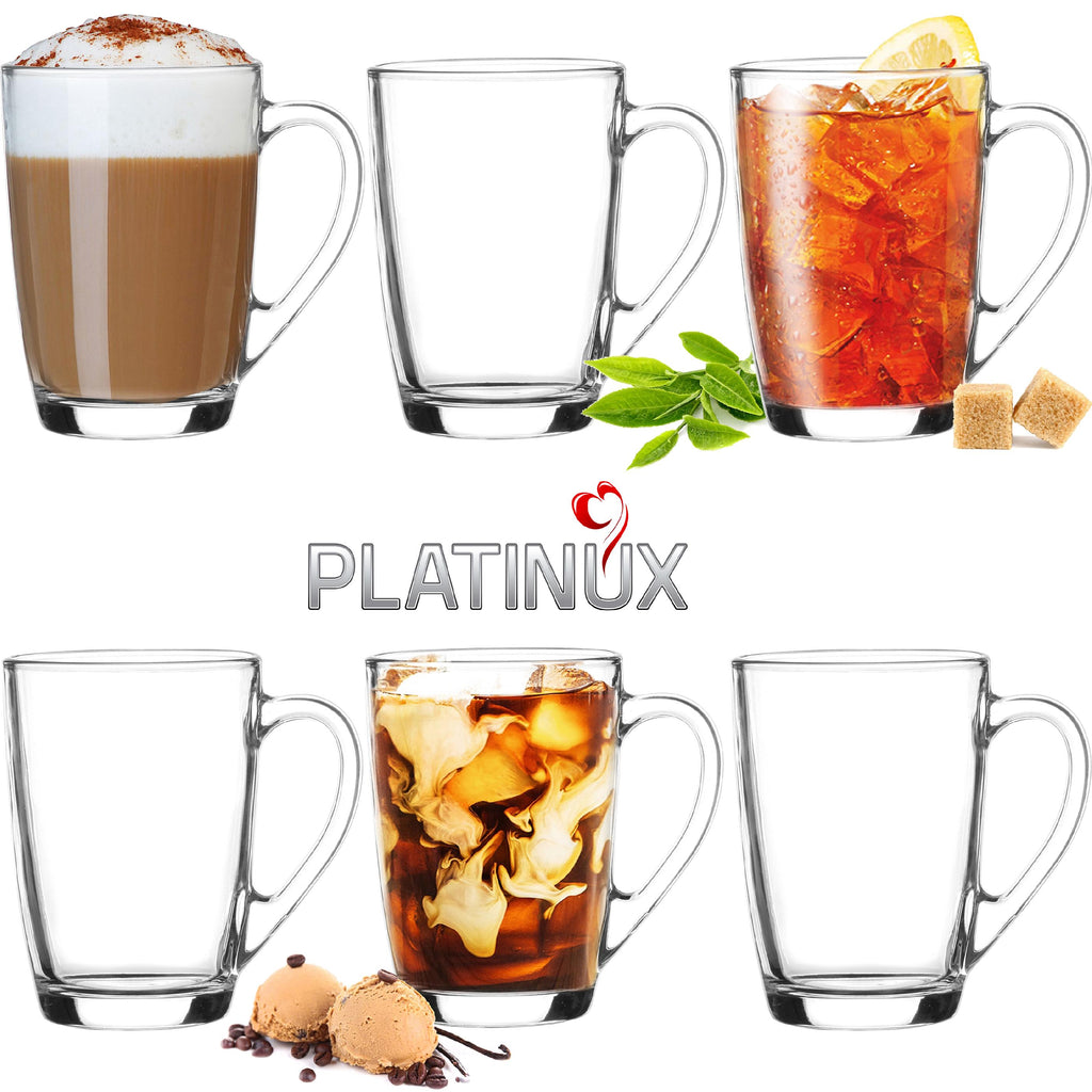 PLATINUX Szklanki do kawy szklanki do herbaty z uchwytem Zestaw 6 sztuk 250ml (maks. 320ml)