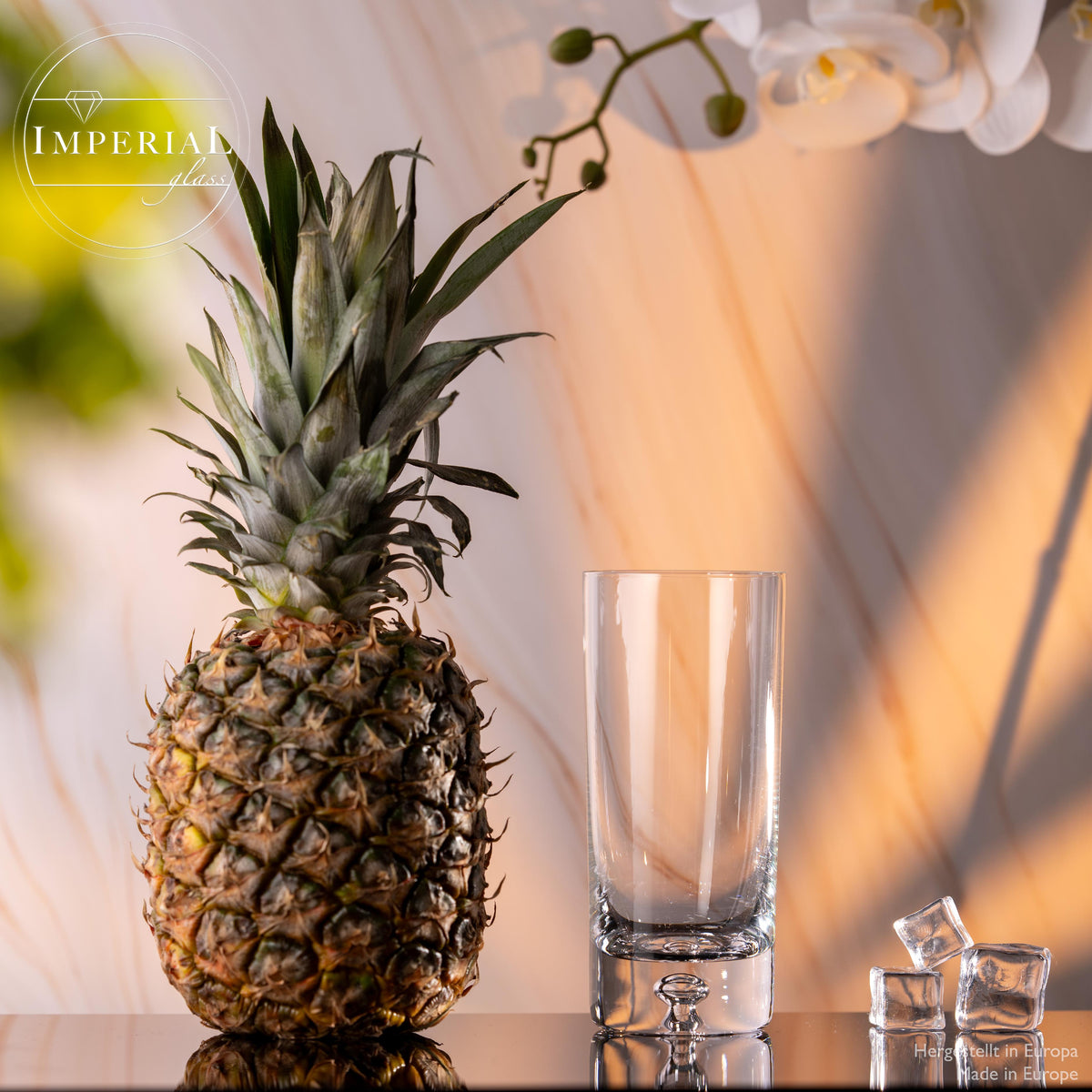 IMPERIAL Longdrinkgläser 370ml 6er Set Trinkgläser aus Crystalline Glas Serie "Lissabon" mit Luftblase im Boden Handmade