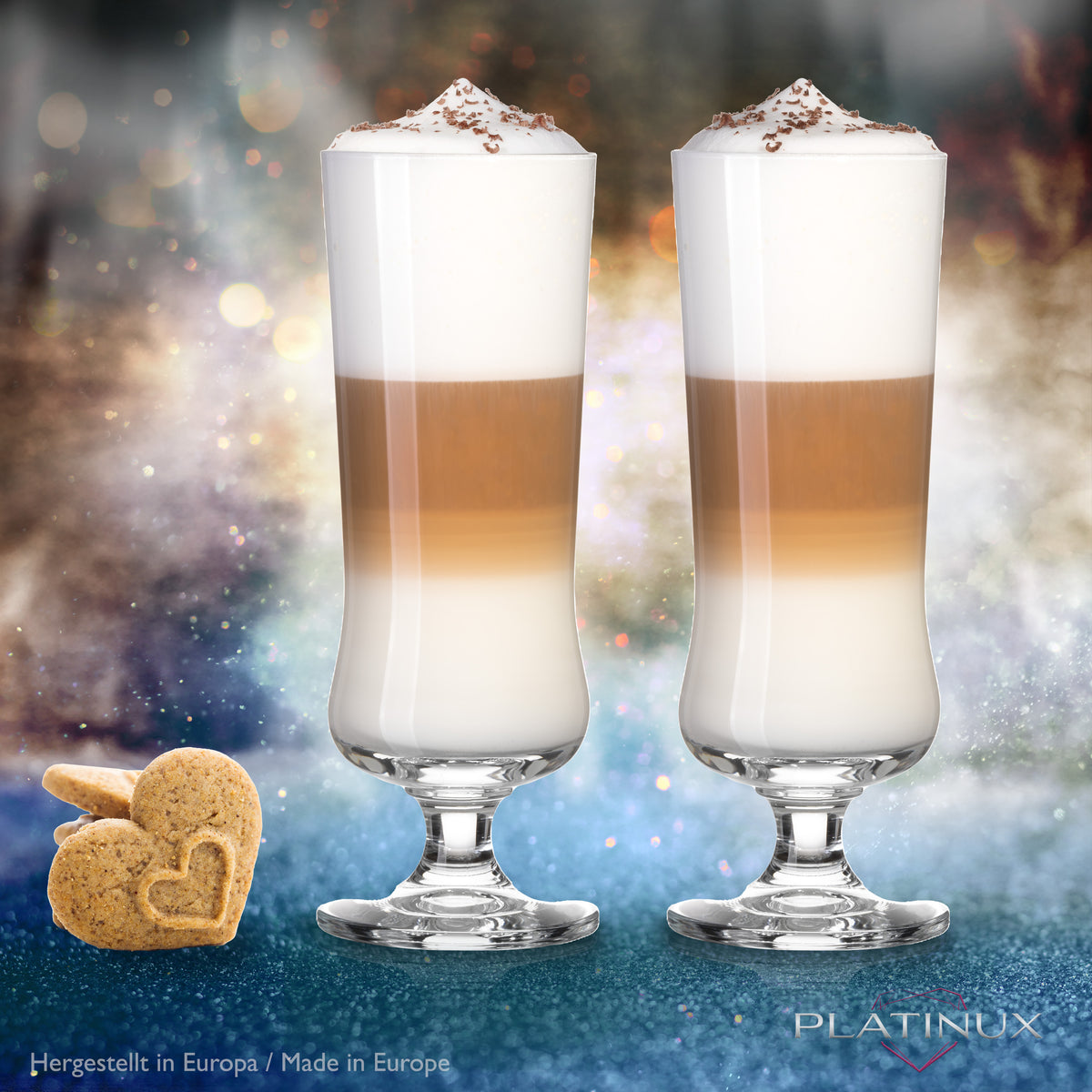 PLATINUX Eleganckie szklanki koktajlowe ze szkła krystalicznego 300 ml, zestaw 4-częściowy szklanki do long drinków, szklanki do mrożonej kawy