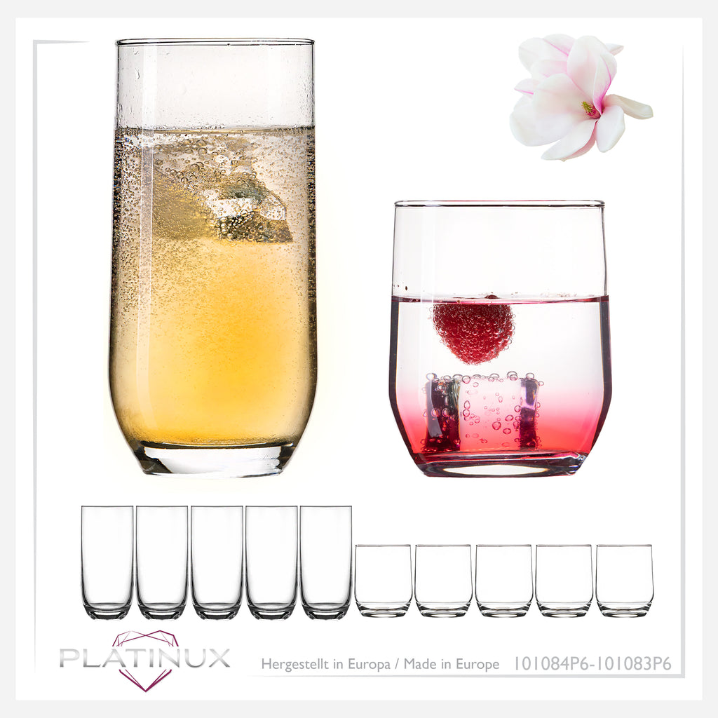 PLATINUX Eleganckie szklanki do picia 240ml i 360ml, 12-częściowy zestaw szklanek do wody, można myć w zmywarce