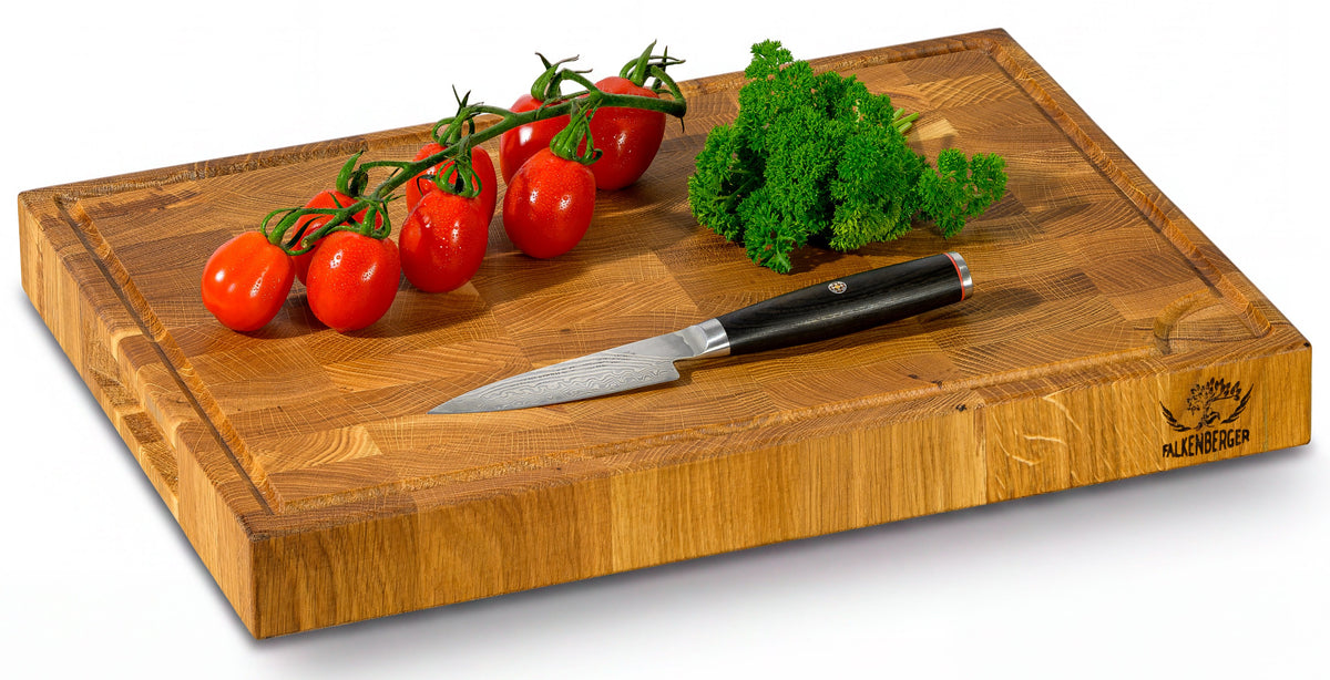 FALKENBERGER Stirnholz Schneidebrett aus massiver Eiche 40 × 30 × 4 cm L Handgefertigt
