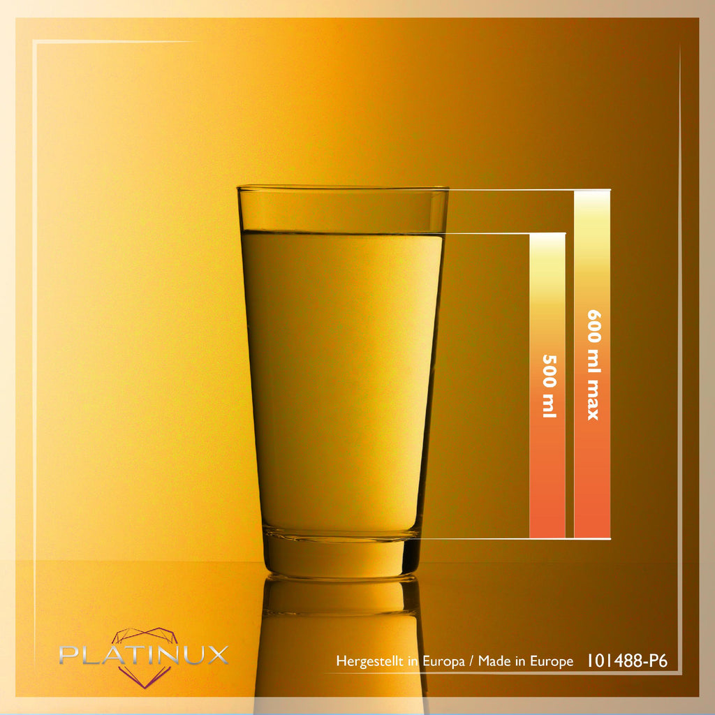PLATINUX Zestaw szklanek do piwa 500ml (maks. 600ml) 6-częściowy, szklanki do piwa Altbier 0,5L