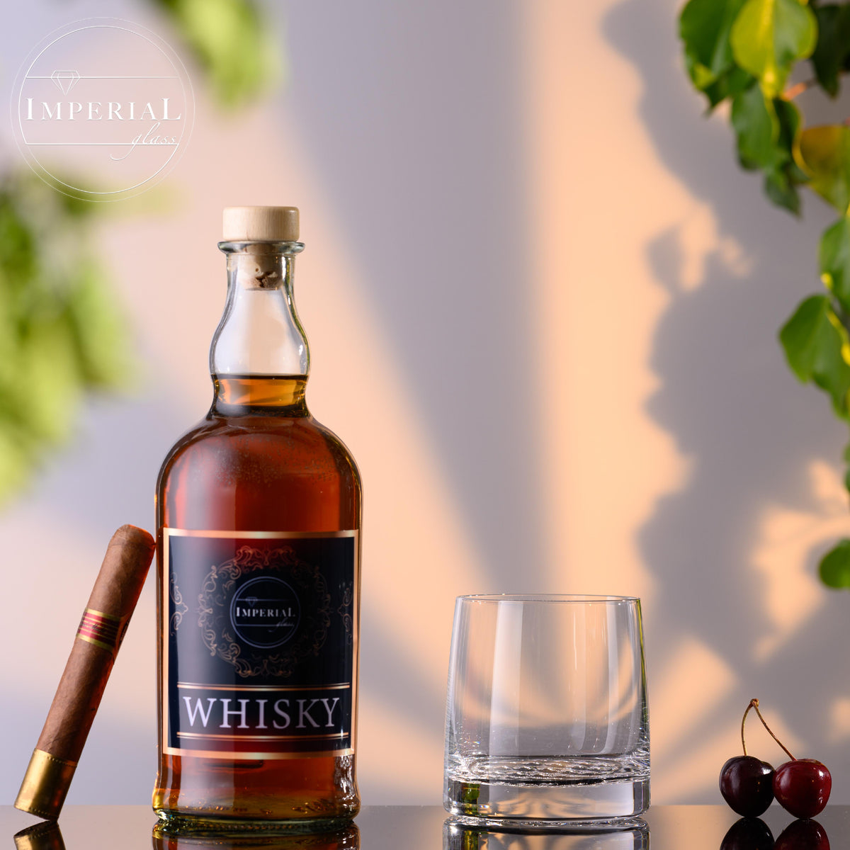 IMPERIAL szklanki do whisky 380 ml, zestaw 2 sztuk ze szkła krystalicznego, z fakturowanym dnem „Faro”