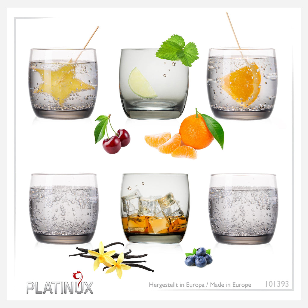 PLATINUX Eleganckie szklanki do napojów Szklane Czarne Ombré 200ml (max. 320ml) Zestaw 6 sztuk mały