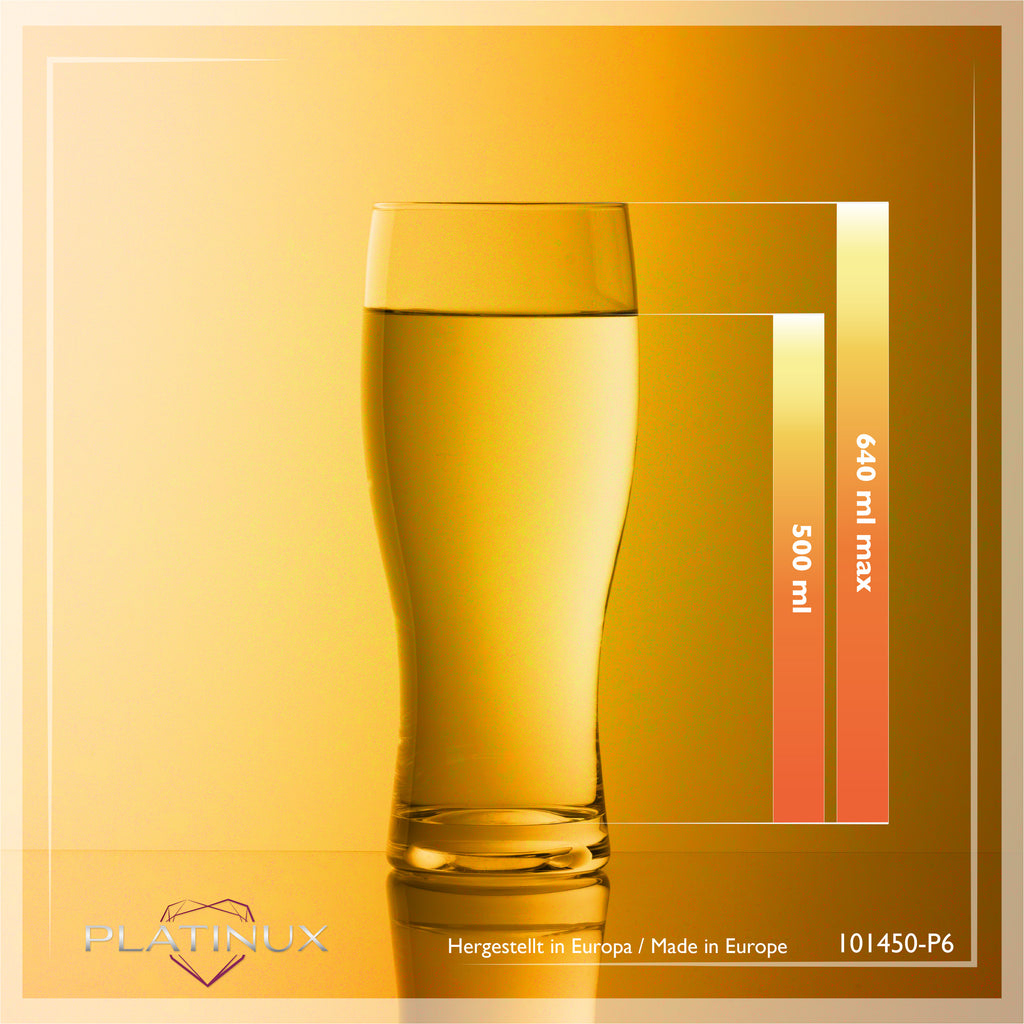 PLATINUX Szklanki do piwa 500ml (maks. 640ml) Zestaw 6-częściowy Kufle do piwa Szklanki do piwa pszenicznego 0,5L Szkło