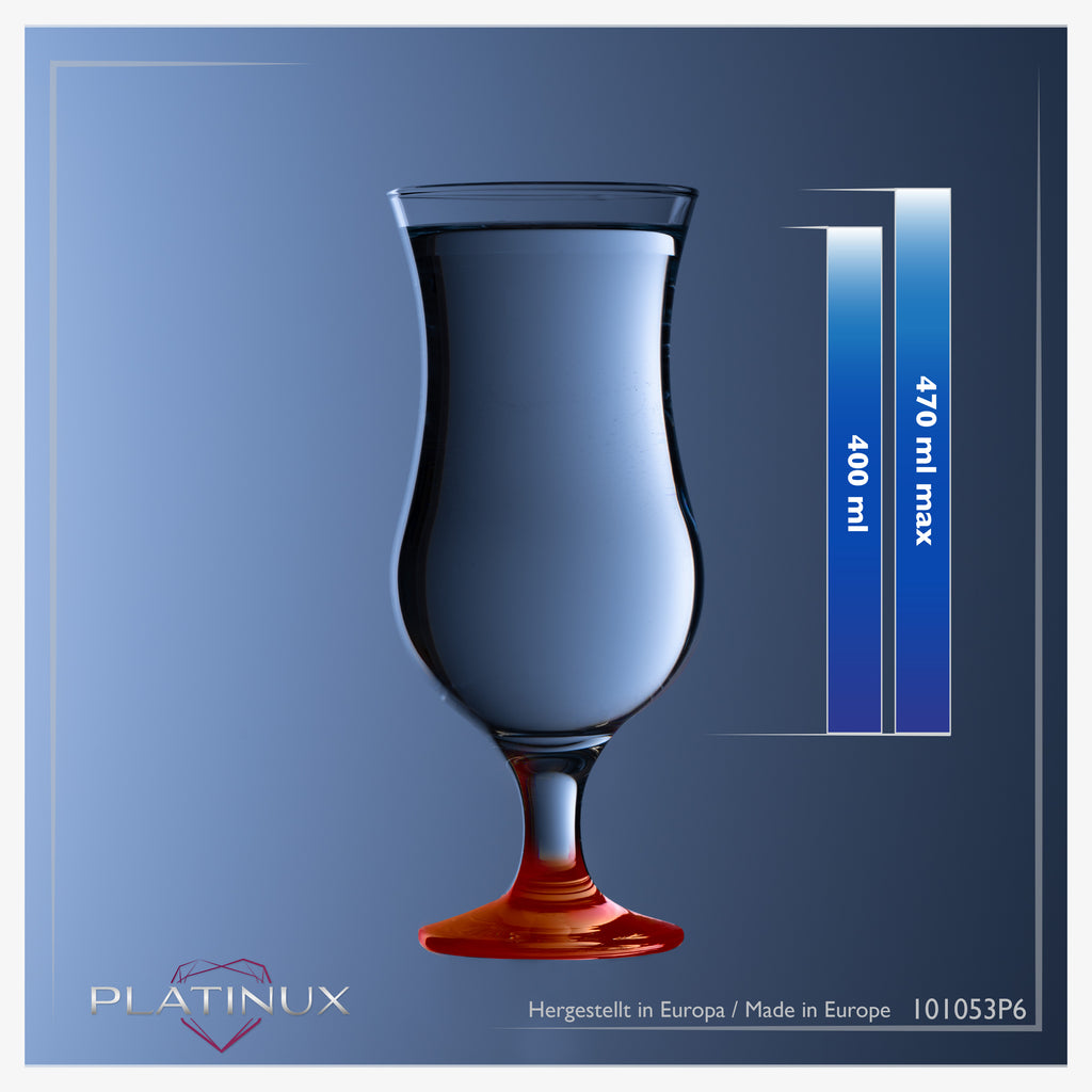 PLATINUX Zestaw 6 szklanek koktajlowych 400ml (max. 470ml) Wysokie szklanki do drinków (czerwone)