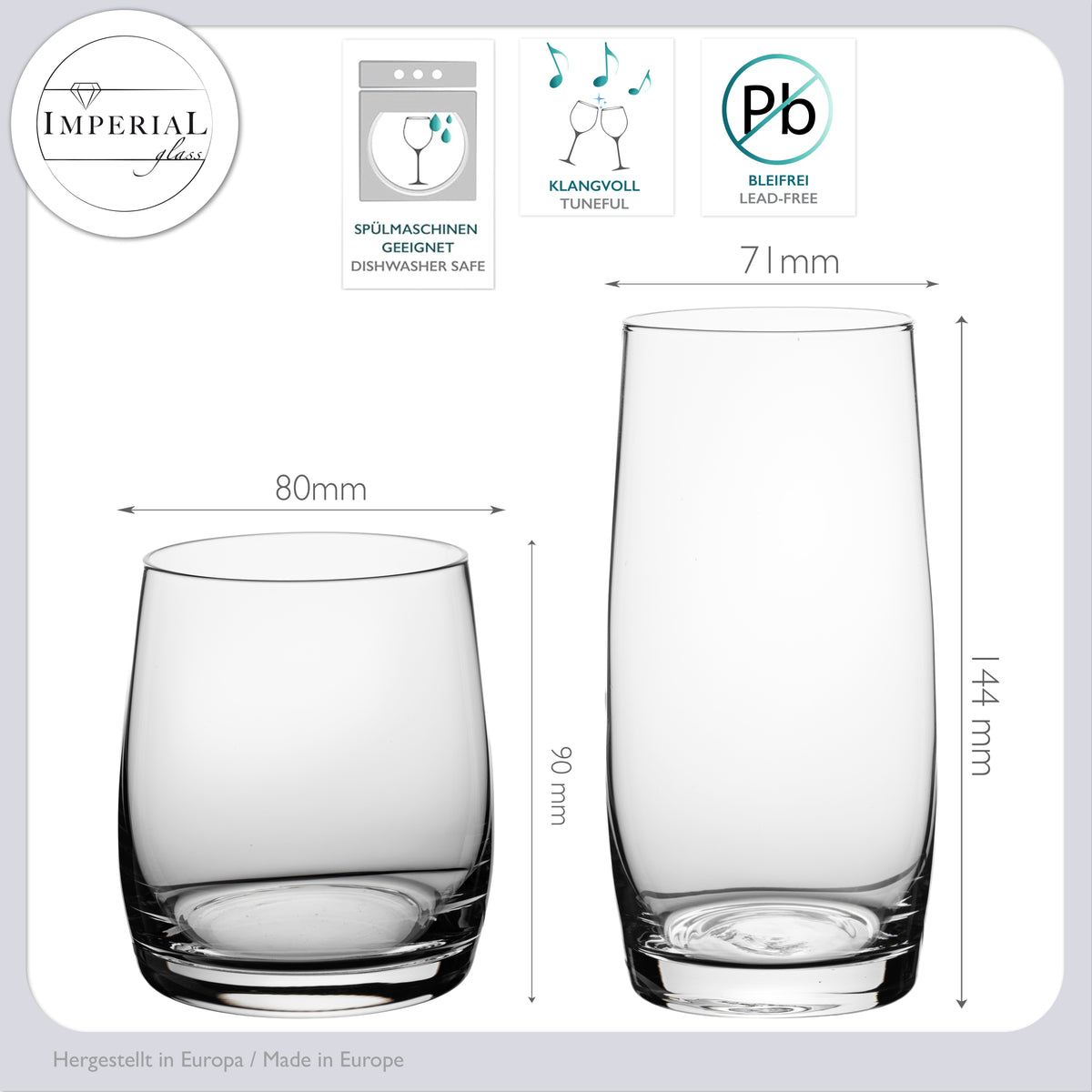 IMPERIAL glass Kompletny zestaw 12 szklanek o pojemności 340ml i 440ml, Szklanki do napojów z długimi i krótkimi szklankami do whisky, Szklanki szklane, można myć w zmywarce