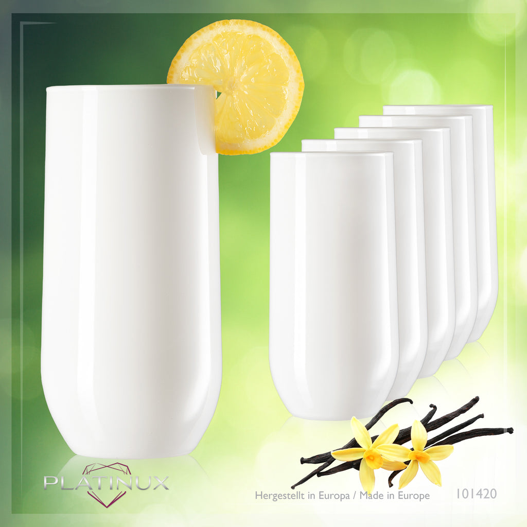 PLATINUX Eleganckie białe szklanki do picia 360ml (max. 440ml) Zestaw 6-częściowy Szklanki do wody