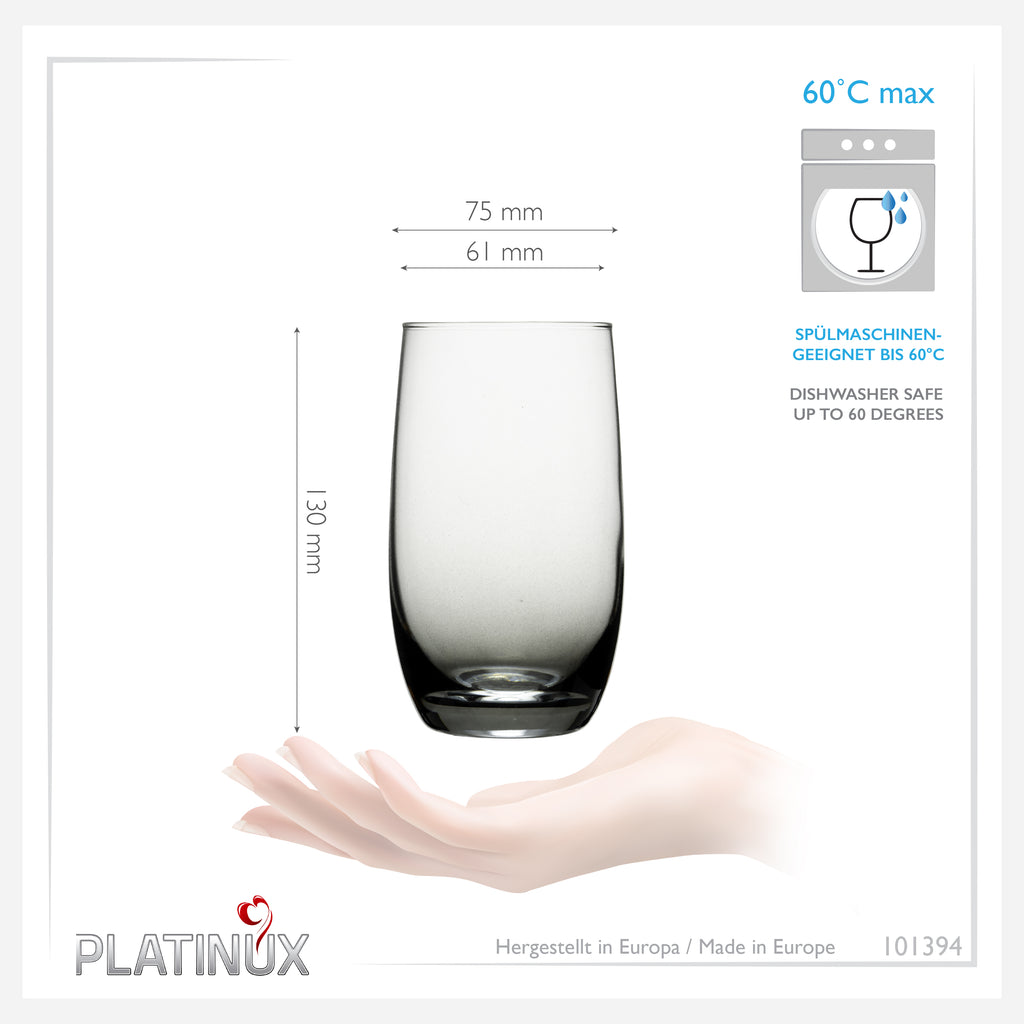 PLATINUX Eleganckie szklanki ombre ze szkła, czarne, 280 ml (maks. 370 ml), zestaw 6 dużych szklanek do wody