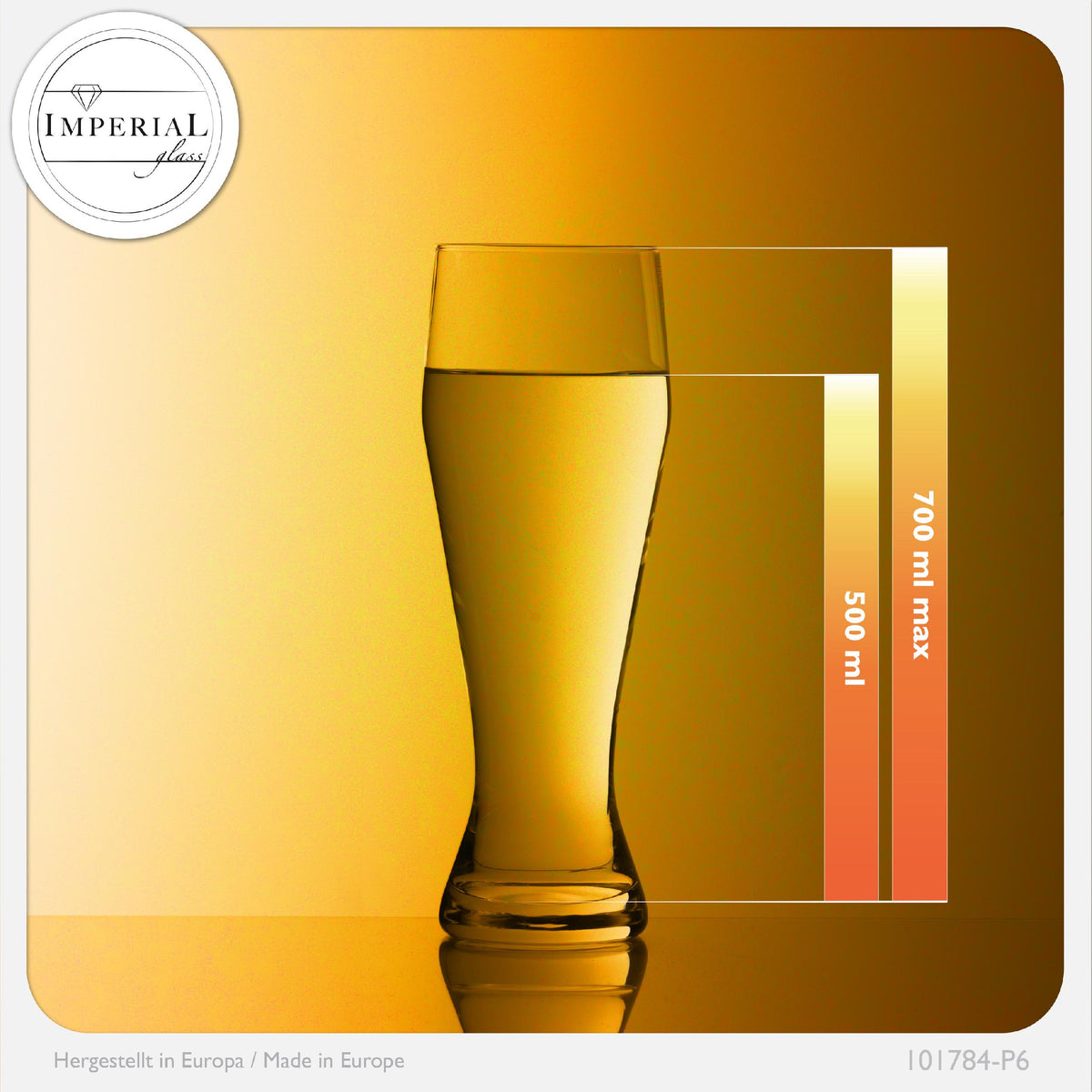 IMPERIAL glass Hohe Weizengläser aus Crystalline Glas Set 6 Stück 500ml (max. 700ml) Spülmaschinenfest