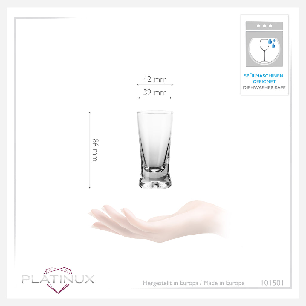 PLATINUX Kieliszki Shot 50ml 5cl w kształcie X Zestaw 6 sztuk Szklane kieliszki z serii „CrossLine” Można myć w zmywarce