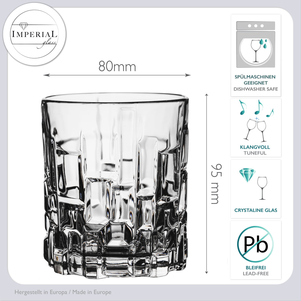 IMPERIAL glass Szklanki do whisky 330ml Zestaw 6 sztuk ze szkła kryształowego - Szklanki do whisky Tumbler z reliefową strukturą i masywnym dnem Można myć w zmywarce
