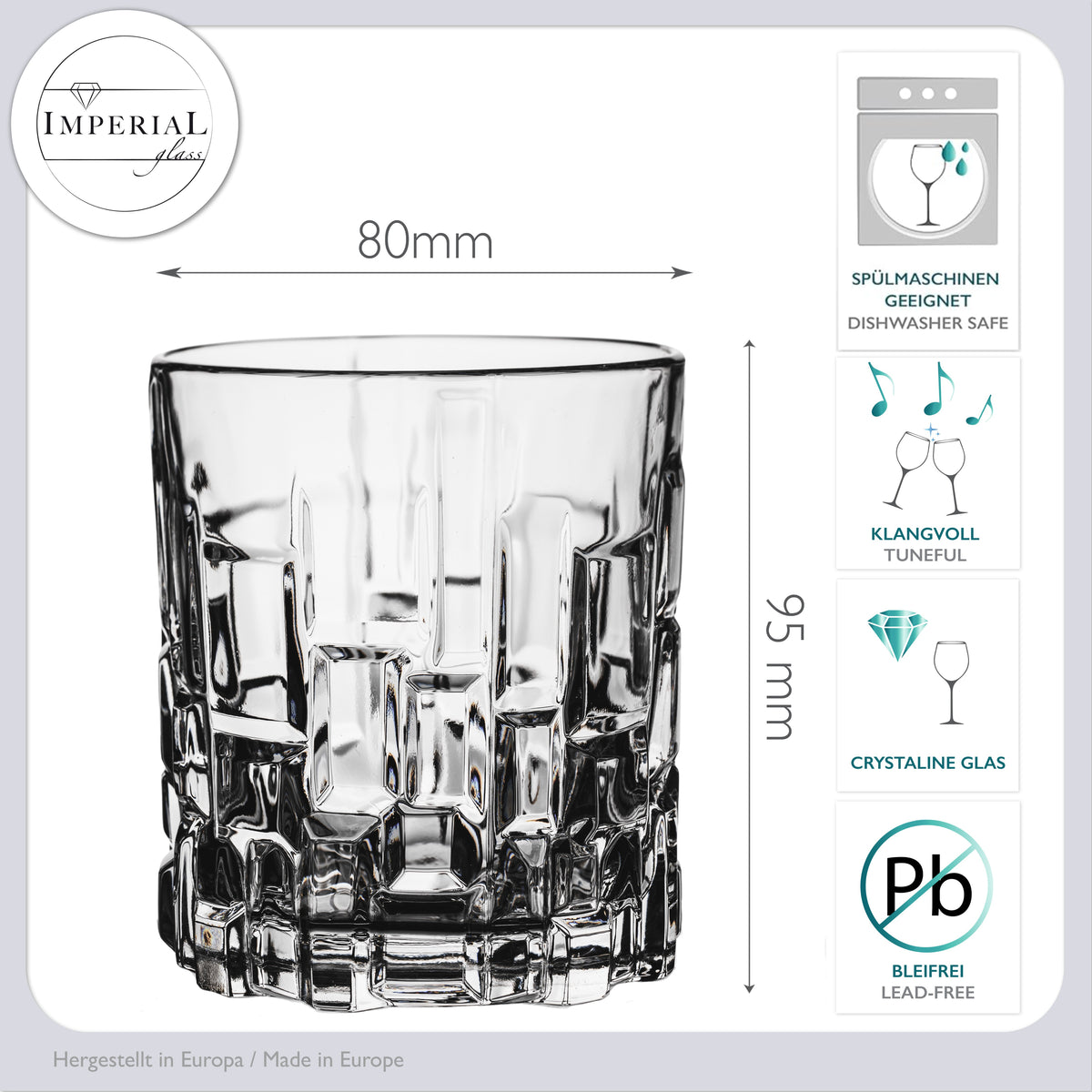 IMPERIAL glass Szklanki do whisky 330ml Zestaw 6 sztuk ze szkła kryształowego - Szklanki do whisky Tumbler z reliefową strukturą i masywnym dnem Można myć w zmywarce