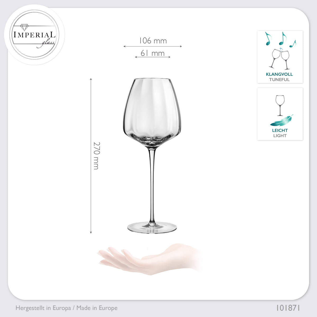 IMPERIAL glass Große Weißweingläser gewellt 650ml Set 6-Teilig "Cali" Bauchige Chardonnaygläser aus Crystalline Glas Handmade