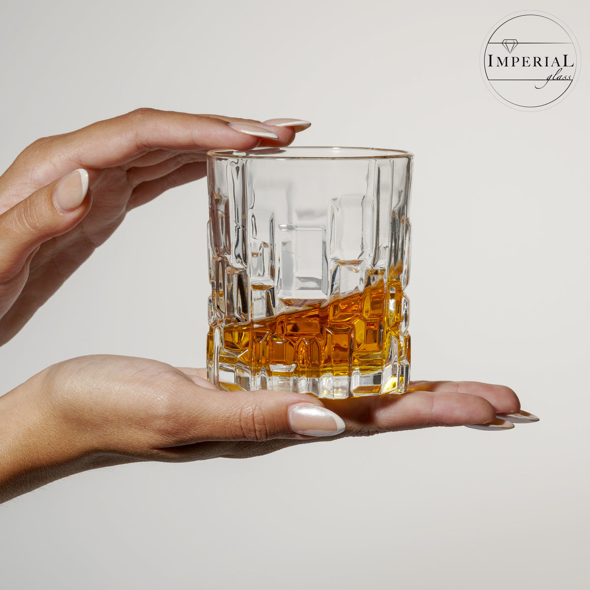 IMPERIAL glass Szklanki do whiskey 330ml, zestaw 2 szt. ze szkła krystalicznego - szklanka do whiskey typu tumbler z reliefem i grubym dnem, można myć w zmywarce