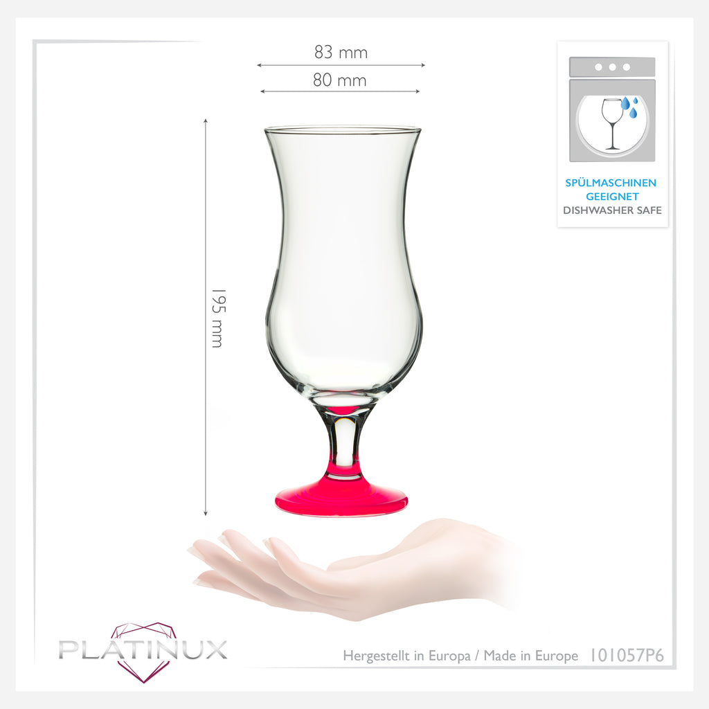 PLATINUX Zestaw 6 szklanek koktajlowych 400 ml (maks. 470 ml) Szklanki do drinków Szklanki barowe Hurricane Duże (różowe)