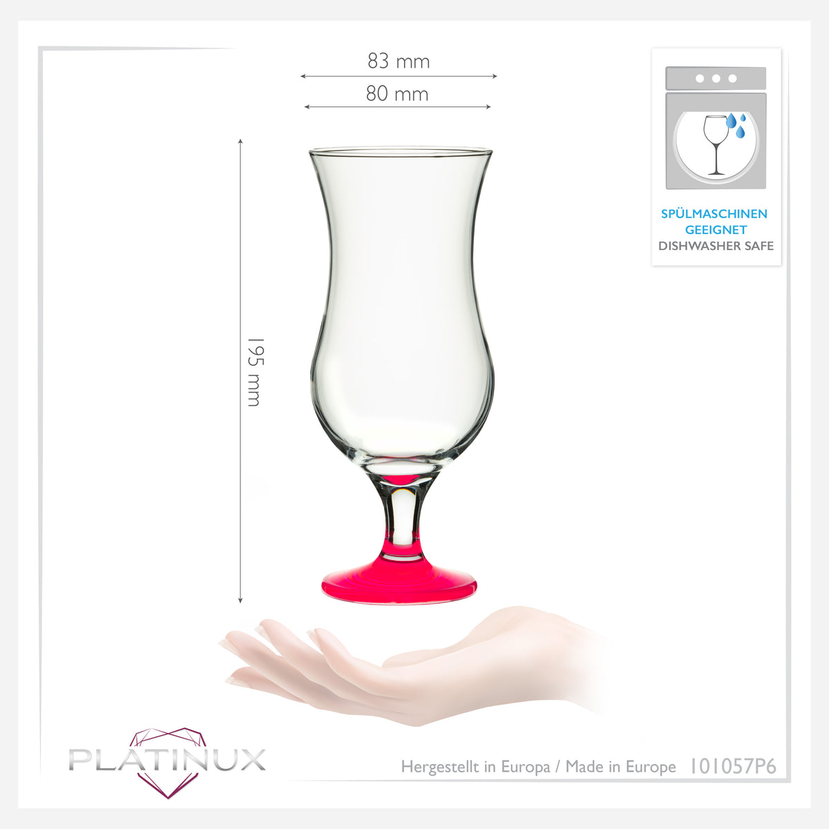 PLATINUX Zestaw 6 szklanek koktajlowych 400 ml (maks. 470 ml) Szklanki do drinków Szklanki barowe Hurricane Duże (różowe)