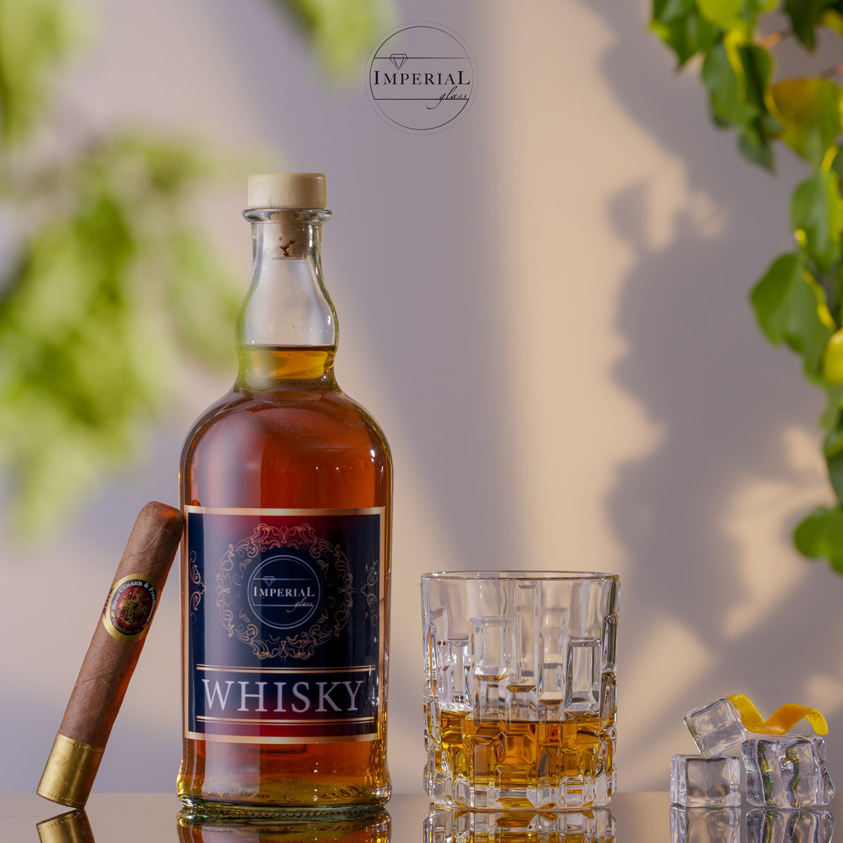 IMPERIAL glass Szklanki do whiskey 330ml, zestaw 2 szt. ze szkła krystalicznego - szklanka do whiskey typu tumbler z reliefem i grubym dnem, można myć w zmywarce