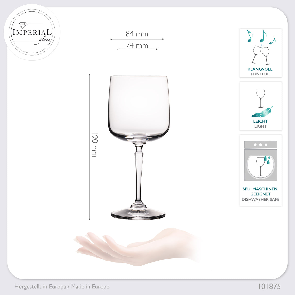 IMPERIAL glass Eckige Weingläser 380ml Set 6-Teilig "Rio" Rotweingläser aus Crystalline Glas