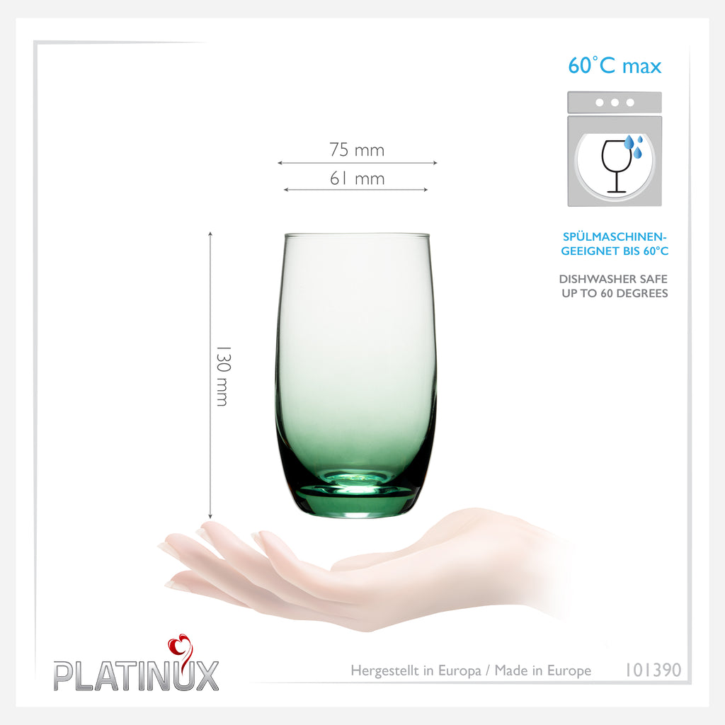 PLATINUX Eleganckie szklanki Ombre zielone, szklane 280ml (max. 370ml) Zestaw 6 sztuk Duże