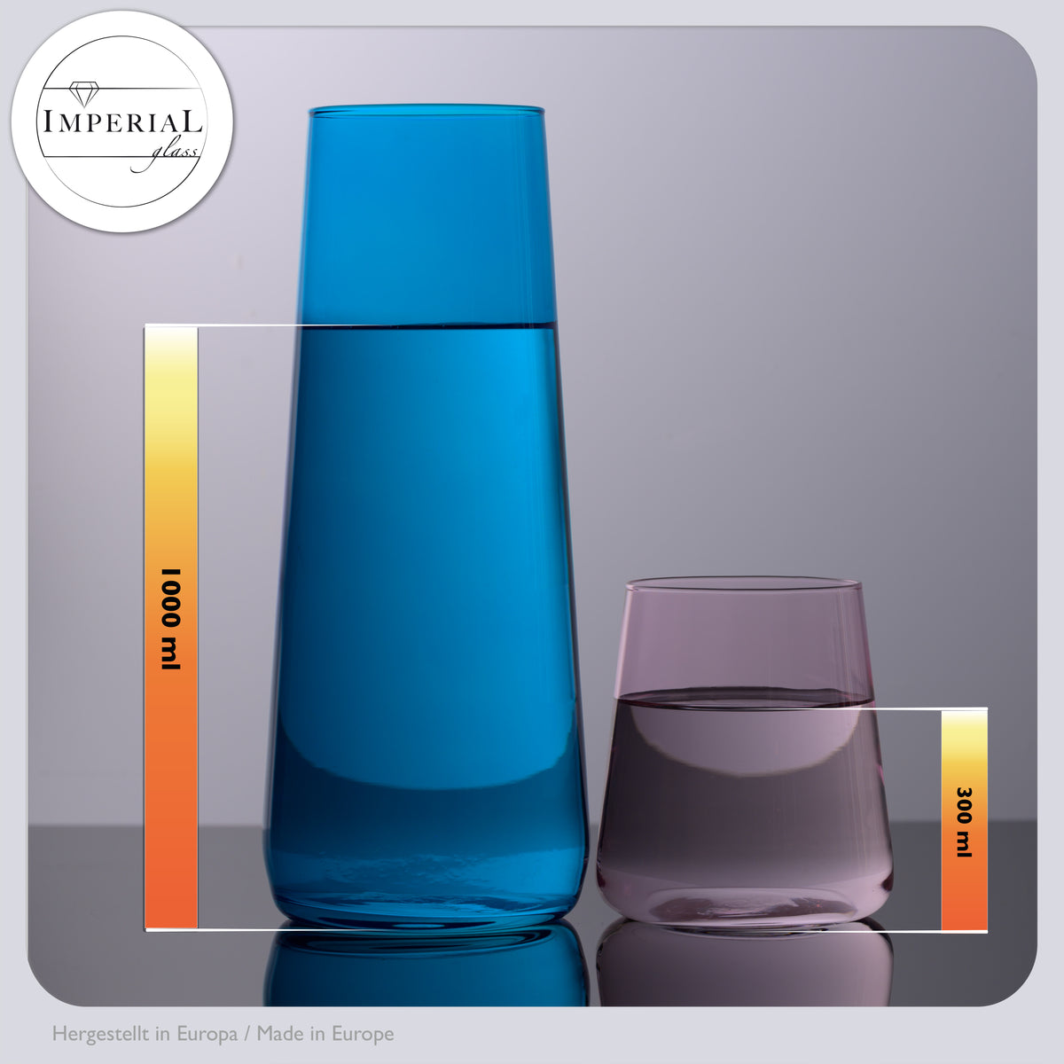 IMPERIAL glass Blaue Wasserkaraffe Set mit 4 farbigen Trinkgläsern aus Crystalline Glas 5-teilig