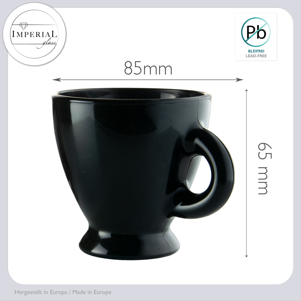 PLATINUM Zestaw filiżanek do espresso – 6 czarnych szklanek do espresso ze spodkami szklanymi 93 ml – szklanki do kawy, filiżanki do kawy