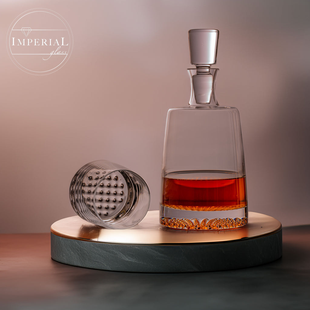 IMPERIAL szklanki do whisky 380 ml, zestaw 2 sztuk ze szkła krystalicznego, z fakturowanym dnem „Faro”