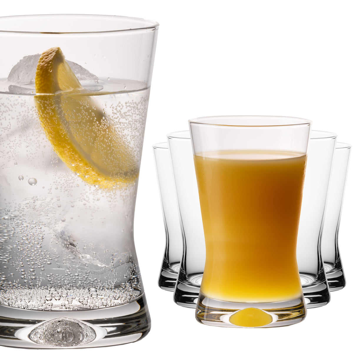 PLATINUX Szklanki do picia 200ml, kształt X, zestaw 6-częściowy, szklanki do soków, szklane, seria „CrossLine”, można myć w zmywarce